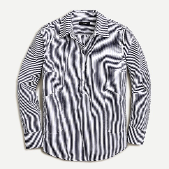 New J.CREW Size M Collared Popover Tunic Shirt in Stripe $89 Navy White AJ797 - Picture 1 of 7